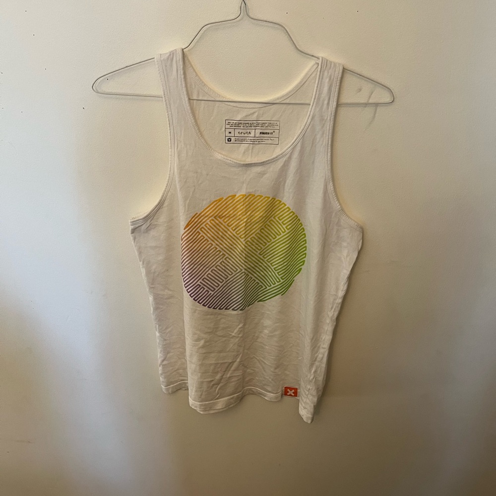 🌺Truth-FINISH IT medium girls tank top. White with colored design on front.